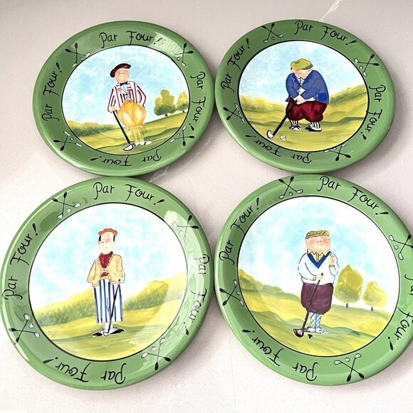 Certified International Set Of 4 Plates Golf Theme Tracy Flickinger Par Four - Picture 1 of 7